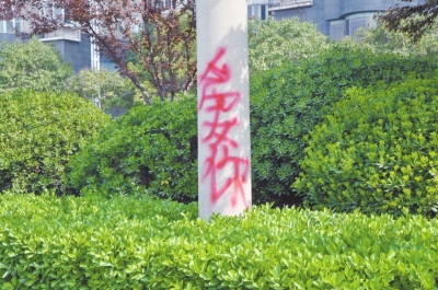 CBD路段的燈桿、公交站牌、垃圾桶、橋梁等均未幸免