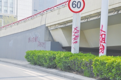 電線桿、立交橋等被噴涂，嚴重影響了市容。
