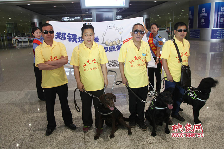 他們此次攜帶的導(dǎo)盲犬名字分別叫A米、戴安娜、凱西，A米是鄭州市第一條導(dǎo)盲犬。