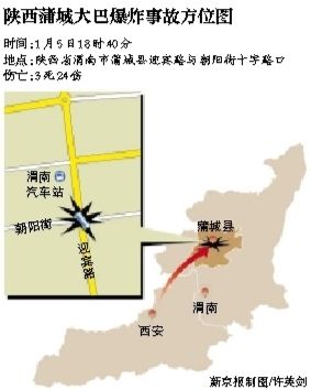 昨日18時(shí)40分左右，一輛由西安開(kāi)往蒲城的大巴在蒲城縣城發(fā)生爆炸。據(jù)當(dāng)?shù)匦侣劙l(fā)布會(huì)通報(bào)，此次事故導(dǎo)致