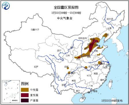 全國(guó)霾區(qū)預(yù)報(bào)圖。