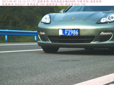 　保時捷飆車被拍瞬間。湖北省高警總隊供圖