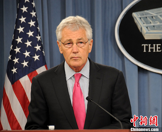 資料圖:華盛頓時間4月29日,美國防長哈格爾與到訪的日本防衛(wèi)大臣小野寺五典舉行會晤。中新社發(fā) 德永健 攝