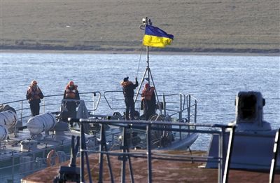當?shù)貢r間2014年3月21日，克里米亞塞瓦斯托波爾，烏克蘭海軍登陸艦。