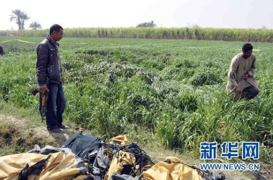 2月26日，在埃及旅游城市盧克索附近，當(dāng)?shù)匕踩藛T在發(fā)生熱氣球爆炸事故的現(xiàn)場查看。