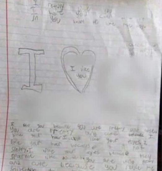 9歲男童給同伴女同學(xué)寫的情書。