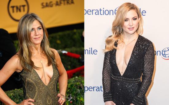 Jennifer Aniston & Kate Hudson出席重要場合也穿低胸裝。（圖片來源：臺灣東森新聞云）