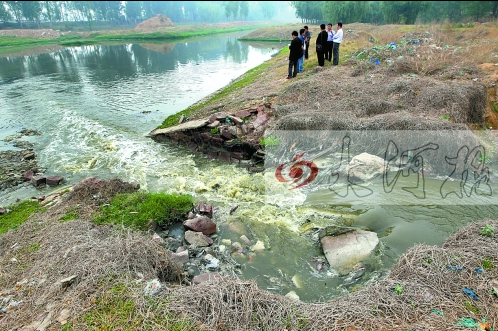 馬頭崗污水處理廠一處溢流口排放污水，異味明顯。