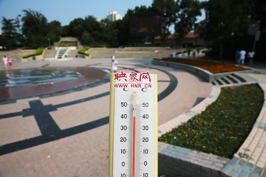 7月8日下午，紫荊山公園氣溫為39度（溫度計(jì)懸空測(cè)量），相比人防納涼處高14度。