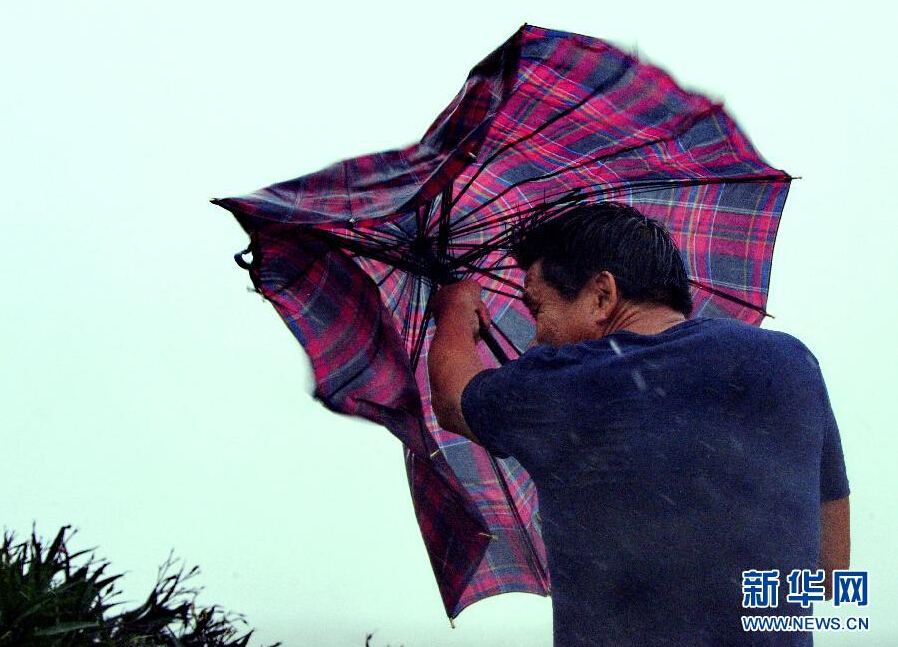 8月8日，福建省石獅市漁民在風(fēng)雨中前行。