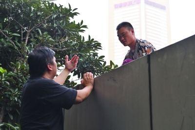 黃主任站在獨(dú)木樁上與男子交談了近半小時(shí)。
