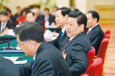 2014年3月9日，習(xí)近平參加十二屆全國人大二次會(huì)議安徽代表團(tuán)的審議。